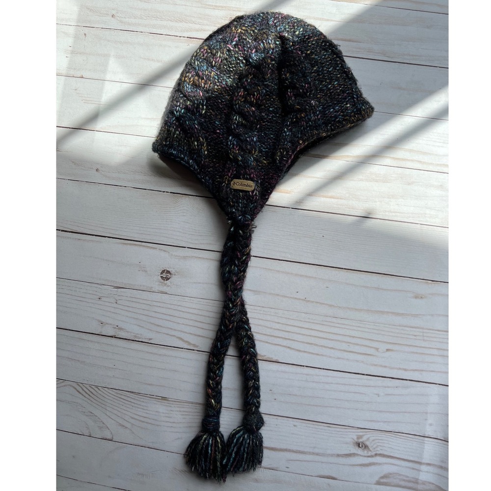 Columbia Womens Trapper Hat Cable Knit Fleece Lined Beanie Multi Color Tassel OS - Picture 6 of 7